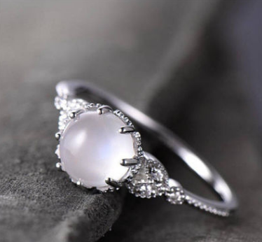 Moonstone Diamond Ring Rose Gold White Opal Engagement Ring