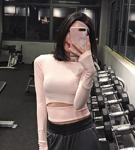 Vest running sports shirt female long-sleeved tight-fitting yoga clothes sexy quick-drying fitness clothes short paragraph navel t-shirt