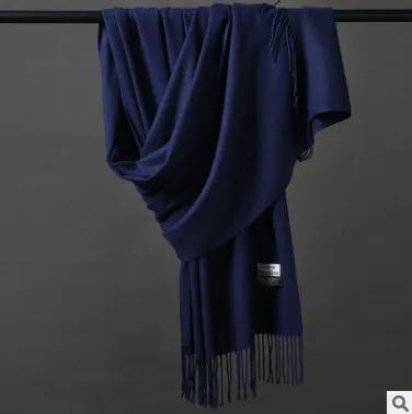 Cashmere Scarf Long Section Ladies Warm Thick Solid Color Variegated Shawl Navy - Shop at LoveMi
