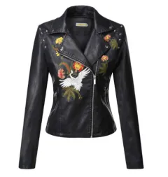 Leather coats Motorcycle Jacket Black Outerwear leather PU Jacket - Black - View 1
