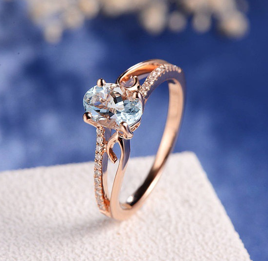 Plated 14k rose gold inlaid egg gemstone ring