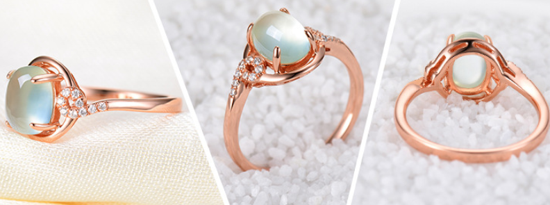 Furong stone powder crystal gemstone ring rose gold lady ring Japanese and Korean version of the index finger tail ring opening silver ring