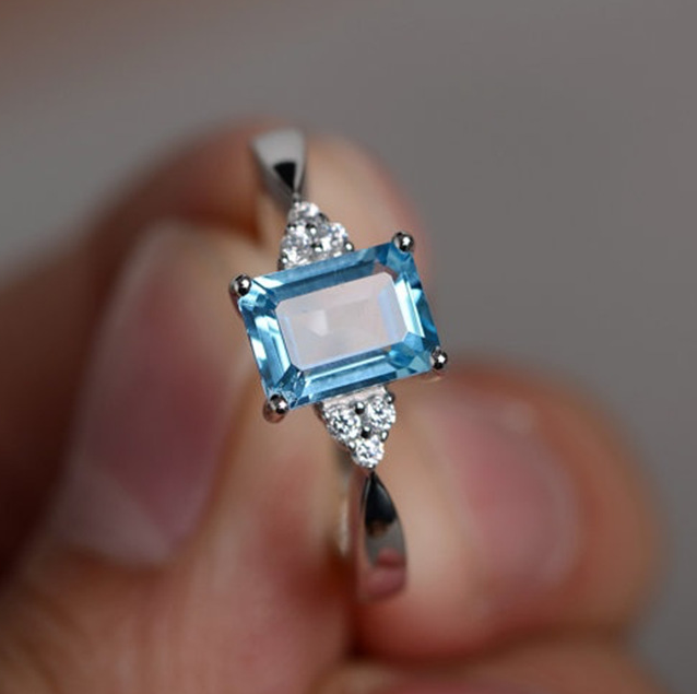 Colorful stone square diamond ring European and American creative personality inlaid rainbow gem ring jewelry