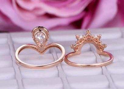 Exquisite luxury queen crown ring copper plated rose gold zircon two-in-one ring