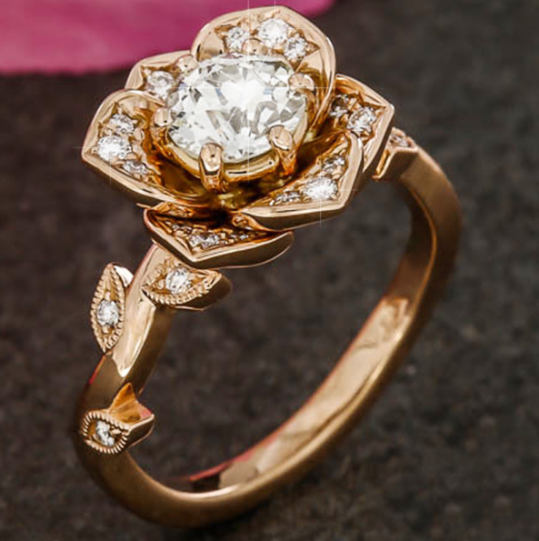 Women's zircon jewelry copper plated rose gold seeking engagement ring
