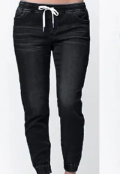 Autumn explosions Europe and the United States denim trousers tie the foot lantern jeans women - Black - View 1