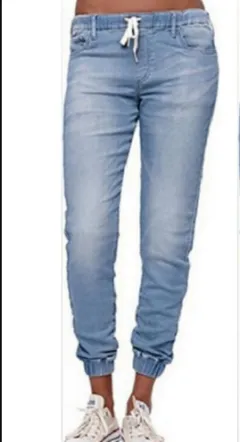 Autumn explosions Europe and the United States denim trousers tie the foot lantern jeans women - Light Blue - View 1