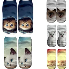Popular Funny Unisex Short Socks 3D Cat Printed Anklet Socks Casual Socks - 24Pairs Random - View 1