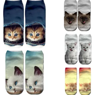 Popular Funny Unisex Short Socks 3D Cat Printed Anklet Socks Casual Socks - 24Pairs Random