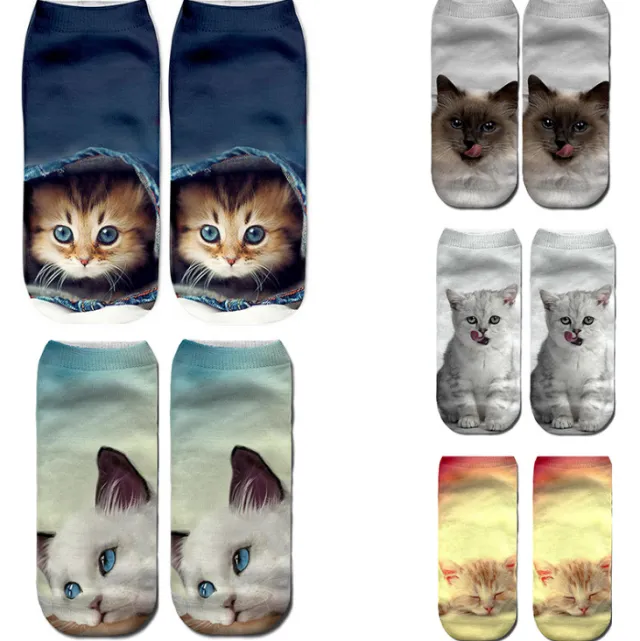 Popular Funny Unisex Short Socks 3D Cat Printed Anklet Socks Casual Socks 24Pairs Random - Shop at LoveMi