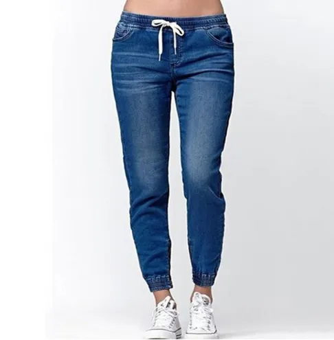 Autumn explosions Europe and the United States denim trousers tie the foot lantern jeans women Dark Blue - Shop at LoveMi