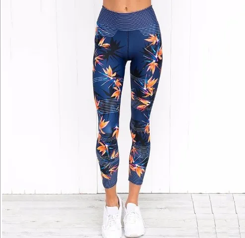 High Waist Yoga Pants Women's Fitness Sports Leggings Band Printing Elastic Gym Workout Tights S XL Running Pants Plus Size Blue - Shop at LoveMi