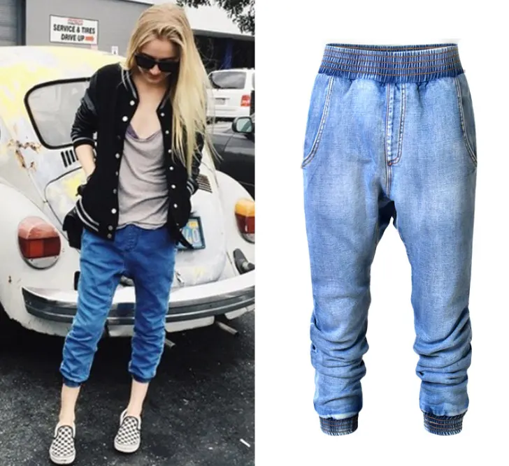 Elastic Waist Jeans Women Casual Female Cross-pants Plus Size