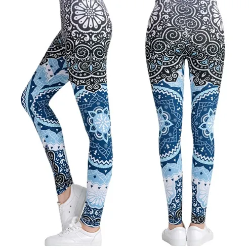 Printed thin pencil feet pants stretch big ladies yoga pants leggings - K-One Size