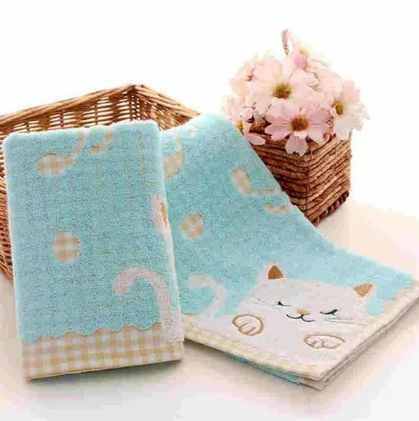Cute Kitty Cotton Hand Towel Blue - Shop at LoveMi