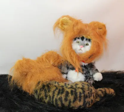 Funny Pet Hat For Small Dogs Cats Hat Emulation Lion Hair Mane Ears Head Cap Scarf Pet Halloween Festival Costume - Light Brown