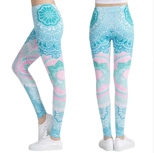 Printed thin pencil feet pants stretch big ladies yoga pants leggings - I-One Size