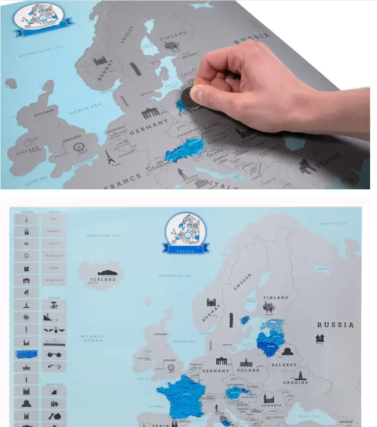 European scratch map World map Europe