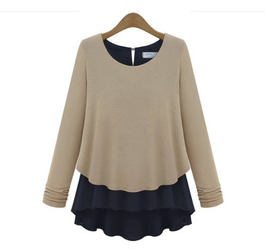 Stitching bottoming shirt European and American T-shirt women's sweater new long-sleeved chiffon shirt