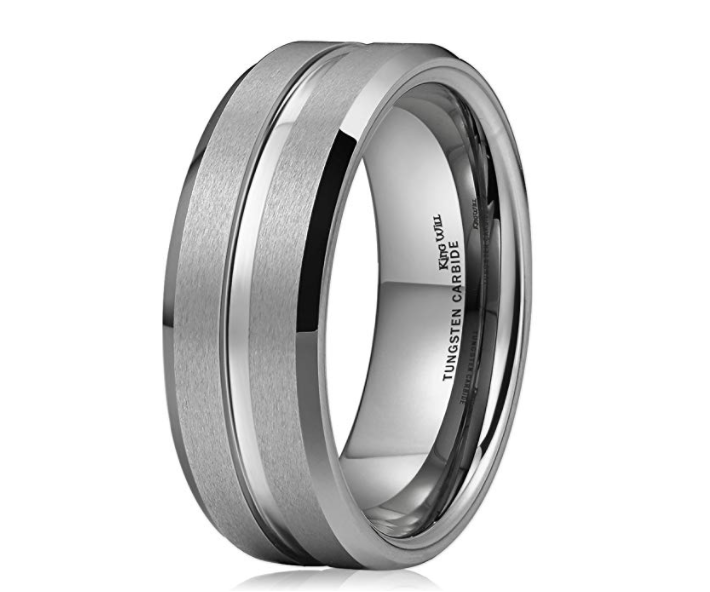 خاتم من التنجستن بتصميم شريط فضي مزدوج مع ملمس مصقول