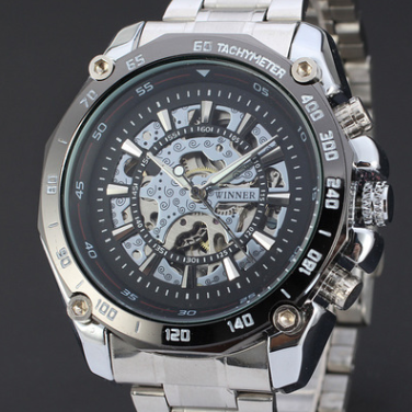 Metal style hollow multi-scale casual automatic mechanical steel belt watch
