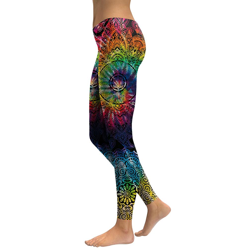Rainbow Burst Mandala Flower Yoga Workout Leggings Rainbow - Shop at LoveMi