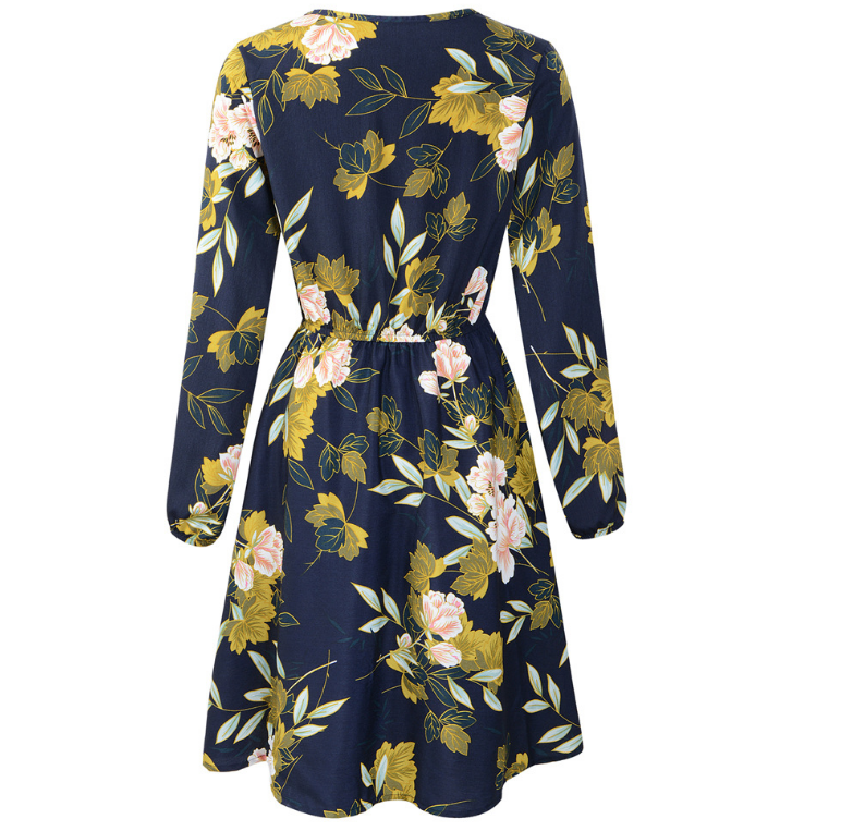 USA size deep V-neck long-sleeved waist slim dress