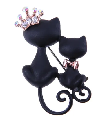 Hot selling cute brooch boutique cartoon animal love double cat brooch female Black - Shop at LoveMi