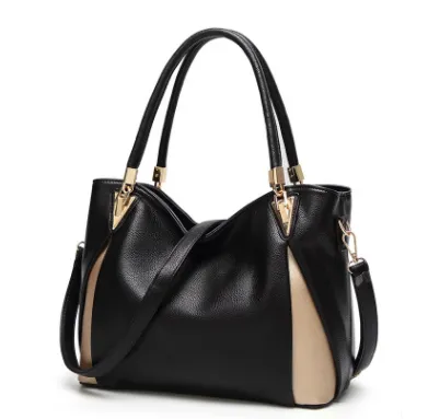 four seasons new European and American style new trend metal hit color large capacity handbag Black - Shop at LoveMi