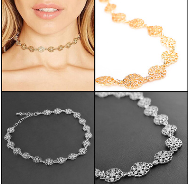 European and American fashion jewelry Simple European fan neck necklace Retro hollow alloy accessories necklace short necklace