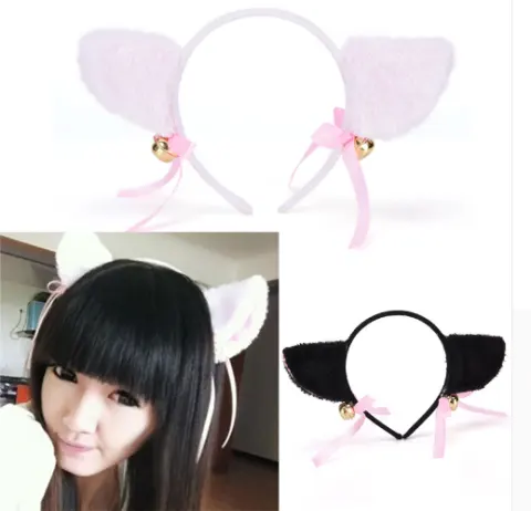 Plush Cat Ears Headband Bells Anime Show Ball Headwear