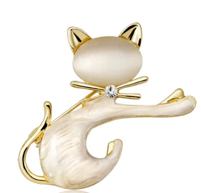 Fashion Tie Black Black Red Cat Brooch Metal E Corsage For Women Collar Hats Cat'S Eye Stone Brooches Pins Girls Gift - Shop at LoveMi