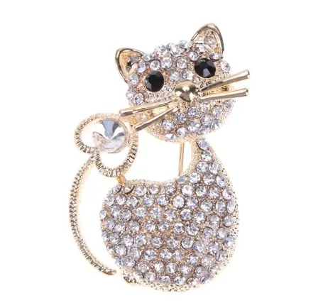 Fashion Brooches Women Girl Pins Crystal Broches Cat Brooch