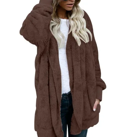 Women's Plush Warm Cotton Coat Coffee - Shop at LoveMi