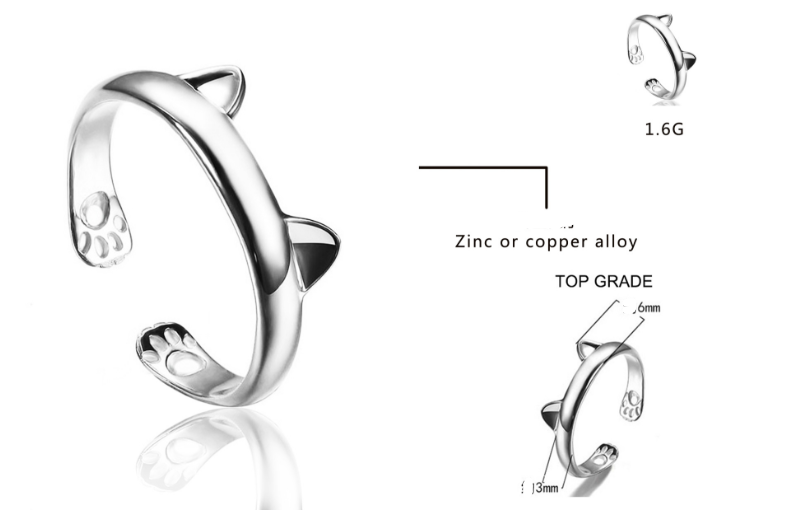 Cat Ring in 14k White Gold Plate