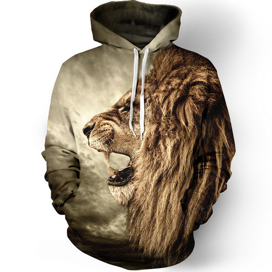 Europe and the United States hot nostalgic lion 3D digital printing hooded sweater couple