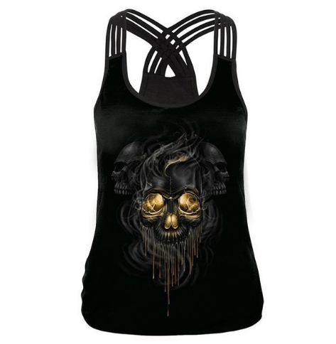 Black Vest Tops 3D Print Skull Head Camisole