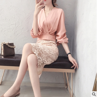 Summer new fashion shirt with lace half-length skirt two-piece small fragrance ladies ladies suit women