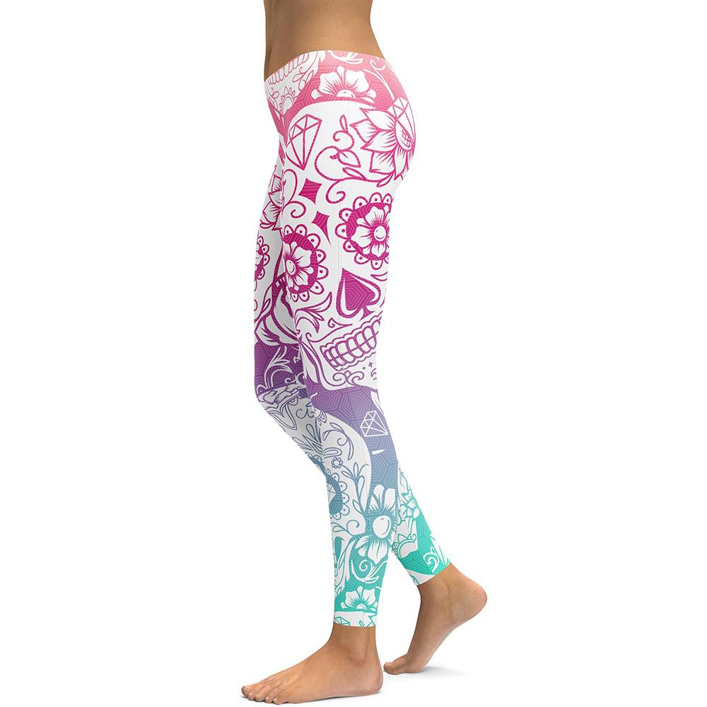 Sugar Skull Multicolor+White Yoga/Workout Leggings White - Shop at LoveMi