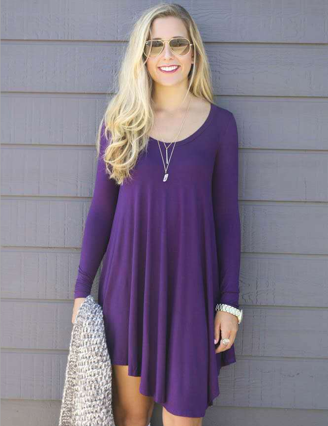 Autumn new irregular solid color long-sleeved loose slim dress