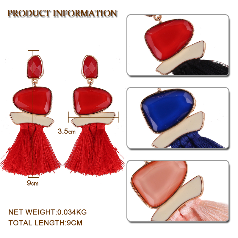 European and American style fashion big earrings alloy drop oil resin long tassel earrings female exaggerated earrings