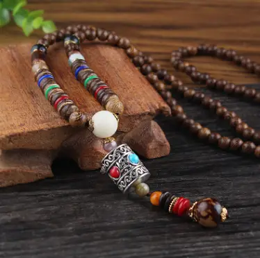 1pc Vintage National Wind Sweater Chain Long Paragraph Auspicious Elephant Jewelry Clothing Accessories Wooden Beads Necklace