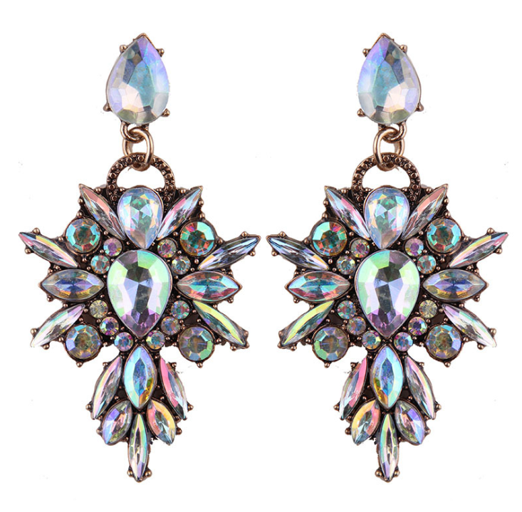 Colorful crystal geometric drop with diamonds exaggerated exquisite earrings accessories