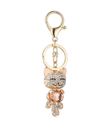 Fashion Enamel Lucky Cat Crystal Keychain Alloy Keyring For Women Party Gift Key chains Beige - Shop at LoveMi