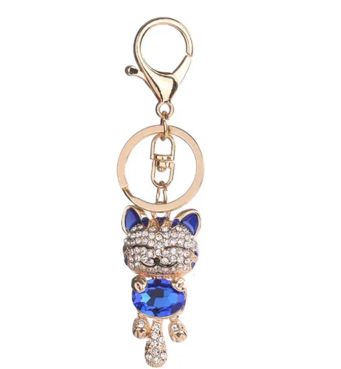 Fashion Enamel Lucky Cat Crystal Keychain Alloy Keyring