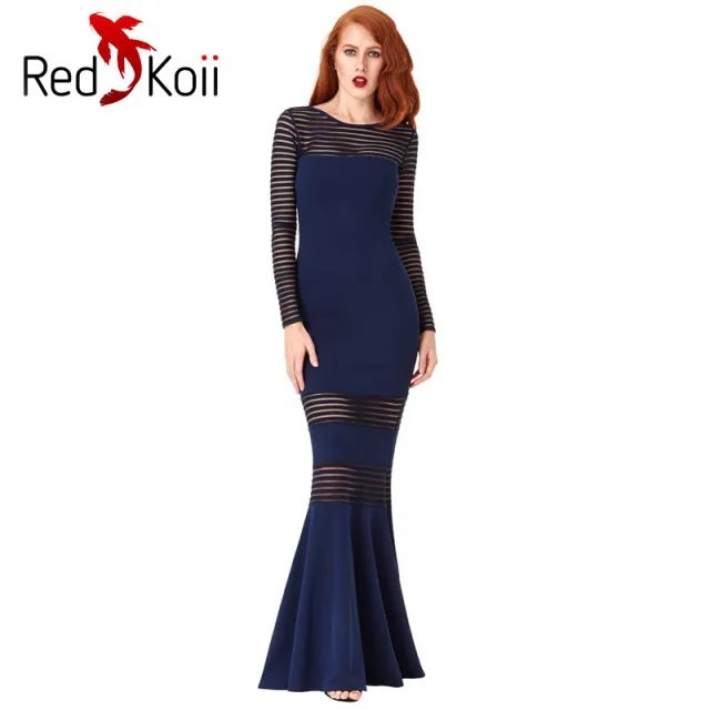 Long Slim Stripe Perspective Mermaid Dress Blue - Shop at LoveMi