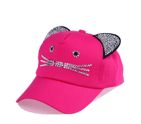 Spring And Summer Denim Baseball Cute Cat Ears Baseball Sunscreen Visor Baby Cat Hat Rose Red - Shop at LoveMi