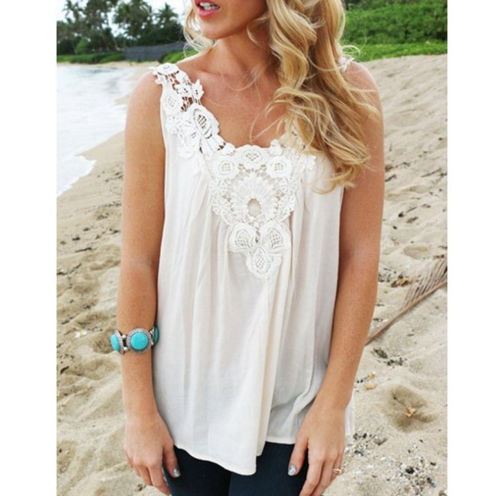 Spring white suspenders lace stitching chiffon shirt