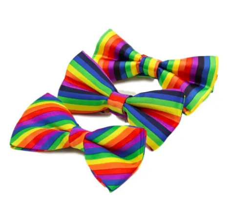 Fashion Colorful Rainbow Striped Bowties for Groom Men Women