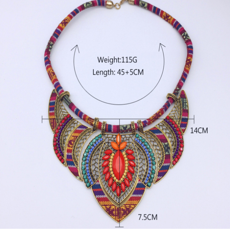 Ethnic Style Necklace Colorful Braided Rope Diamond Necklace